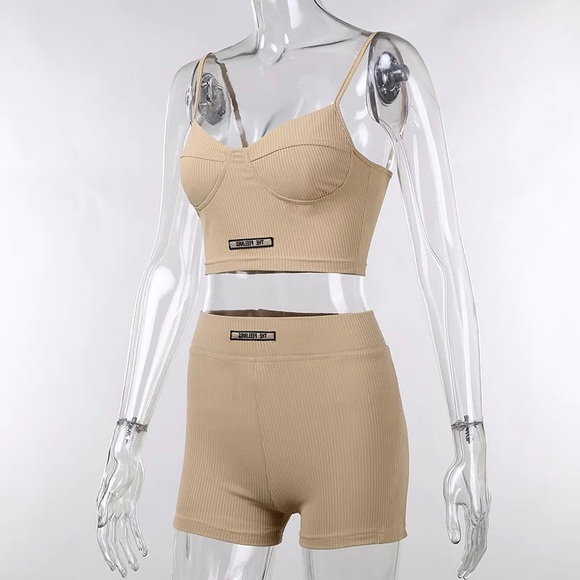 SALE! Beautiful beige knitted cotton outfit set loungewear top shorts XS S M - Picture 6 of 14